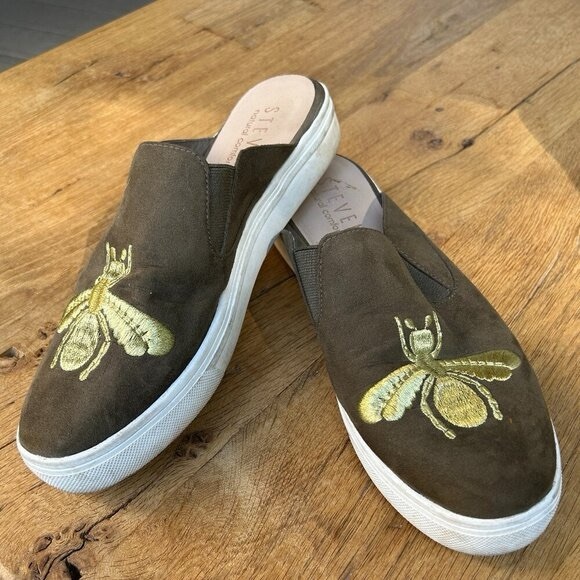 Steven By Steve Madden Shoes - Steven Natural Comfort Green Embroidered Bee
Suede Slip On Shoes Women's Size 9M